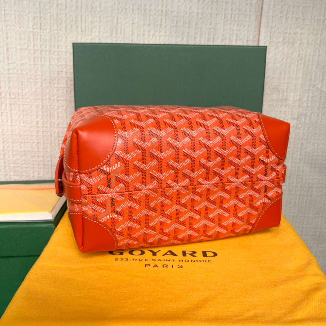 BOWLING TOILETRY BAG 25 IN RED ORANGE GOYARDINE CANVAS AND CALFSKIN