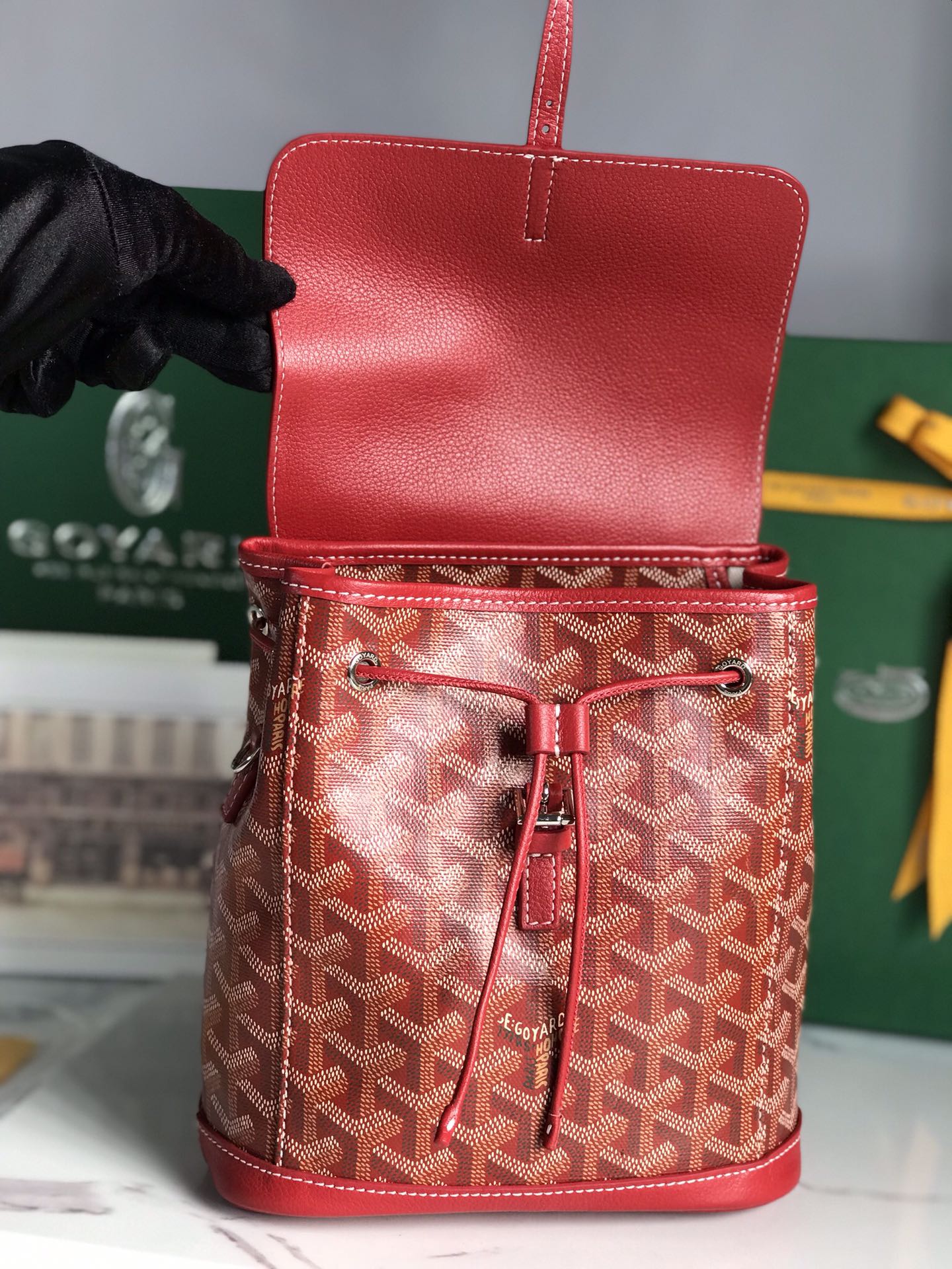 ALPIN MINI BACKPACK 21 IN CLASSIC RED LAMBSKIN AND GOYARDINE CANVAS