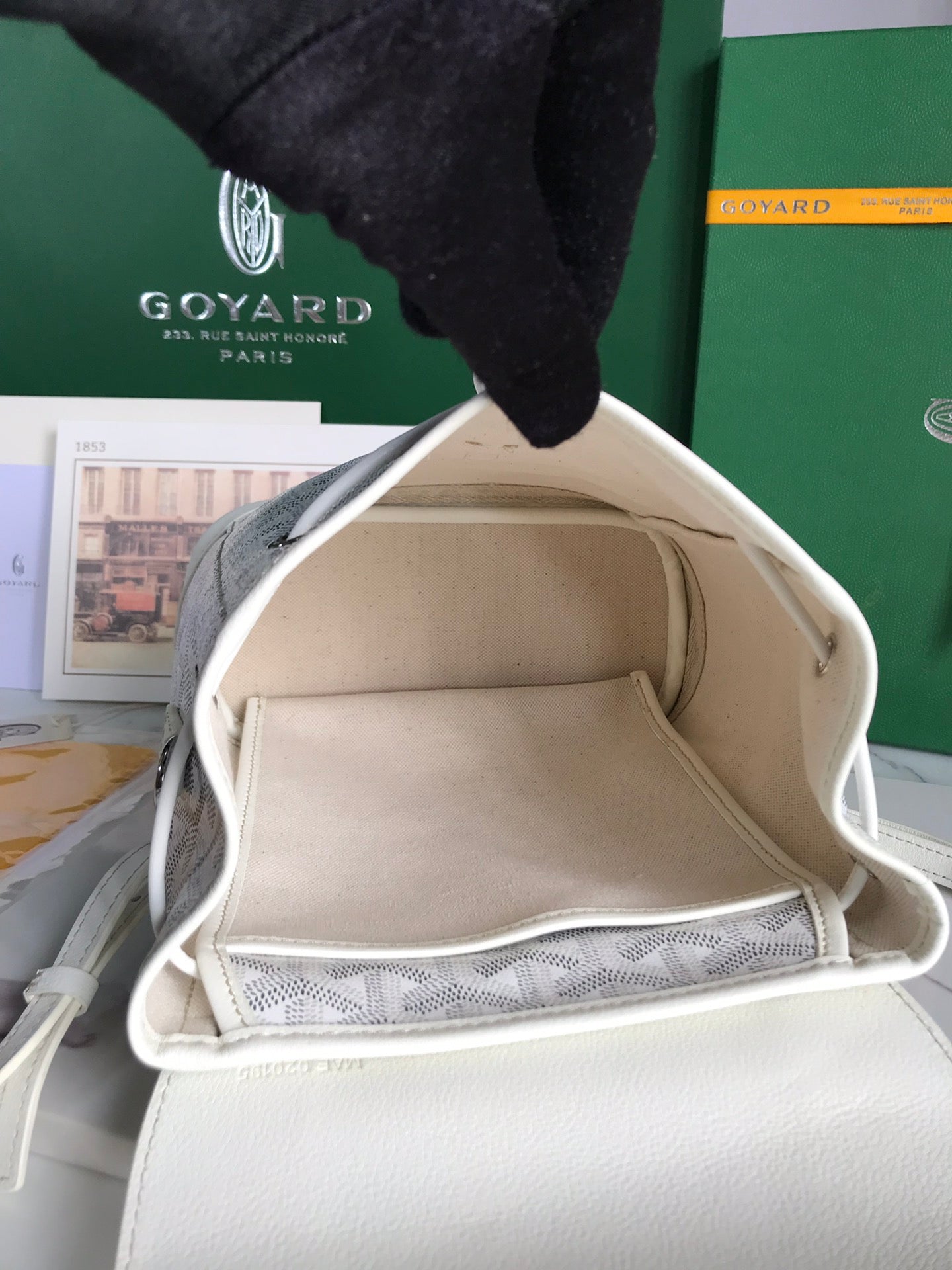 ALPIN MINI BACKPACK 21 IN WHITE LAMBSKIN AND GOYARDINE CANVAS