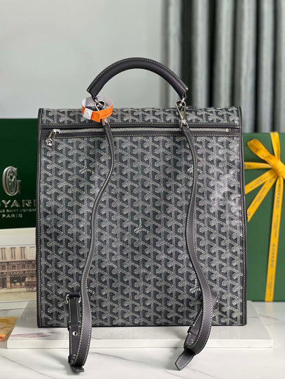 SAINT LÉGER BACKPACK 35 IN BLACK GOYARDINE CANVAS AND CALFSKIN WITH CARTOON PATCH
