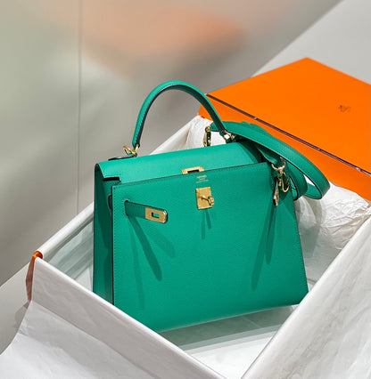 KELLY 25CM IN VERT VERTIGO EPSOM CALFSKIN GOLD HARDWARE