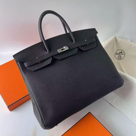 HM BIRKIN 40 HANDBAG BLACK SILVER HARDWARE