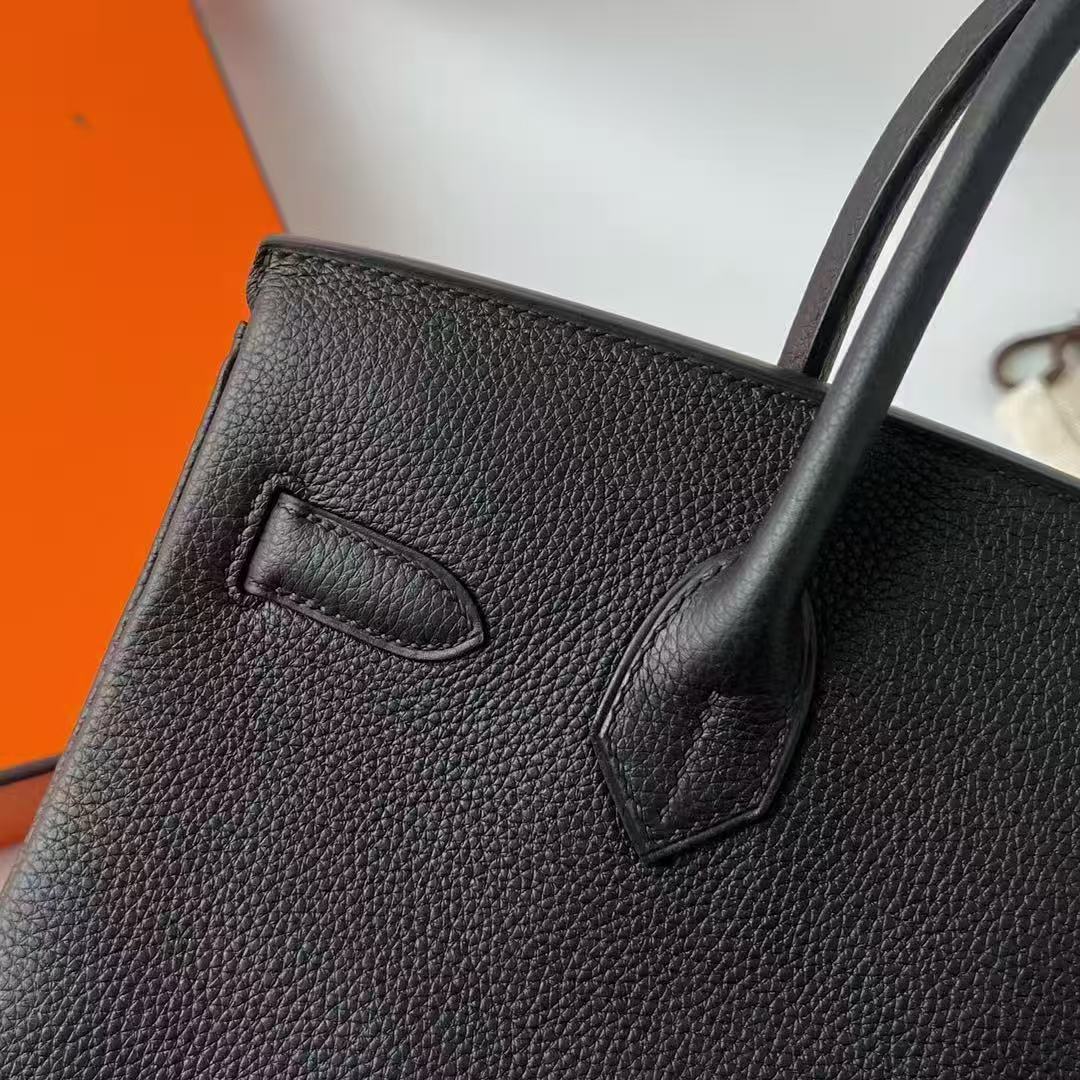 HM BIRKIN 40 HANDBAG BLACK SILVER HARDWARE