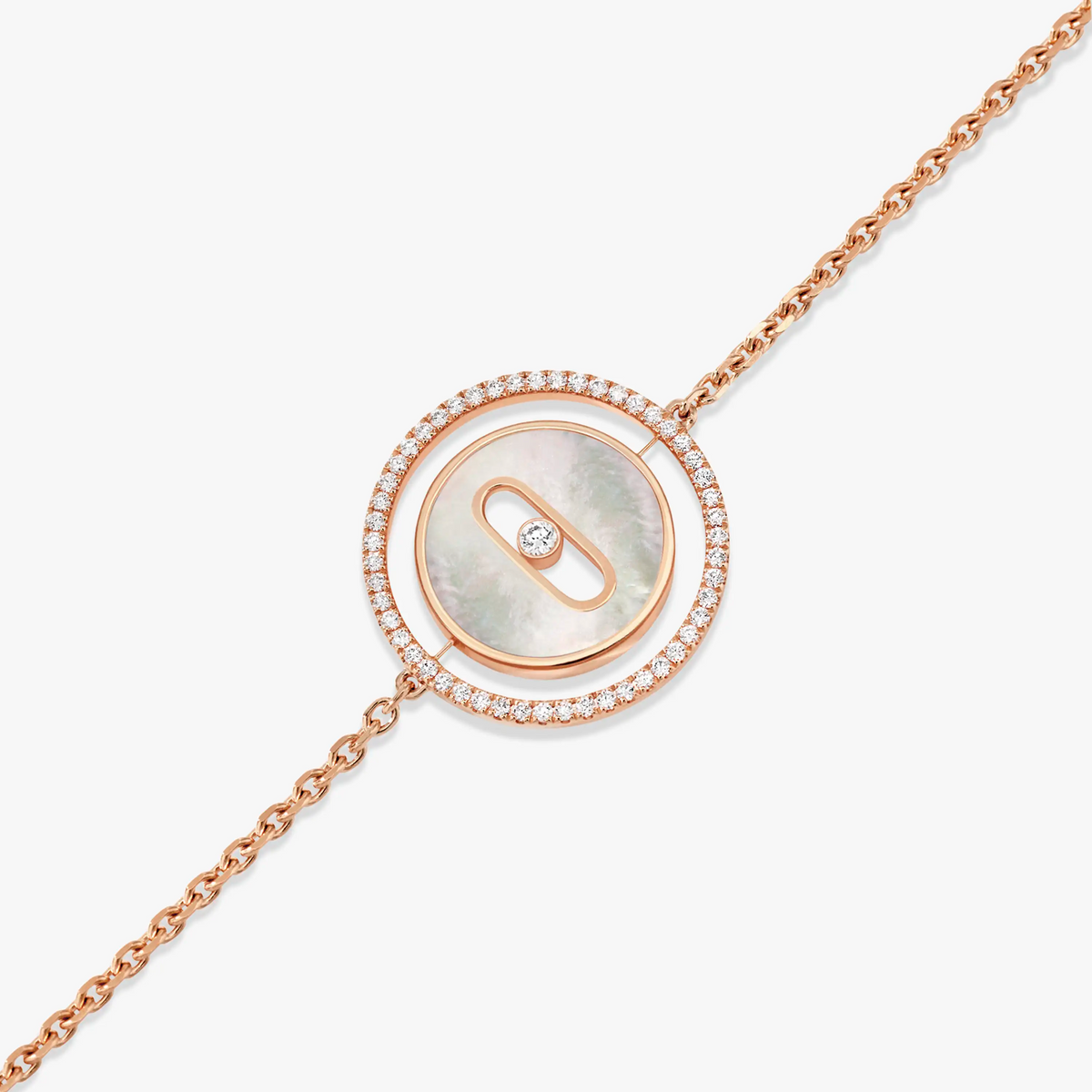 [AURORA]LUCKY MOVE WHITE MOTHER OF PEARL PINK GOLD DIAMOND BRACELET