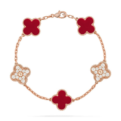 [AURORA]CLOVER 5 MOTIF RED CORNELIAN BRACELET COLLECTION