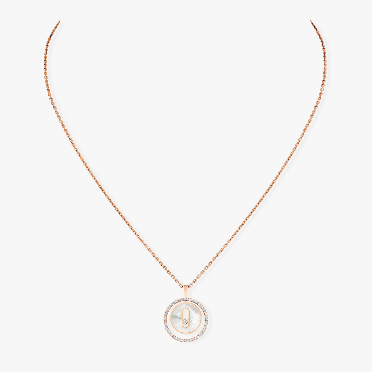 [AURORA]LUCKY MOVE 1 DIAMOND WHITE MOTHER OF PEARL PINK GOLD DIAMOND NECKLACE