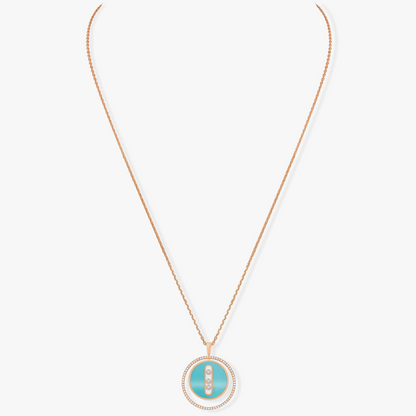 [AURORA]LUCKY MOVE 3 DIAMONDS TURQUOISE PINK GOLD DIAMOND NECKLACE