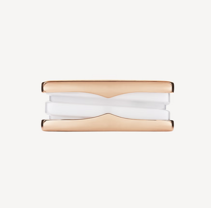 [AURORA]ZERO 1 TWO-BAND LOOPS AND WHITE CERAMIC SPIRAL PINK GOLD RING