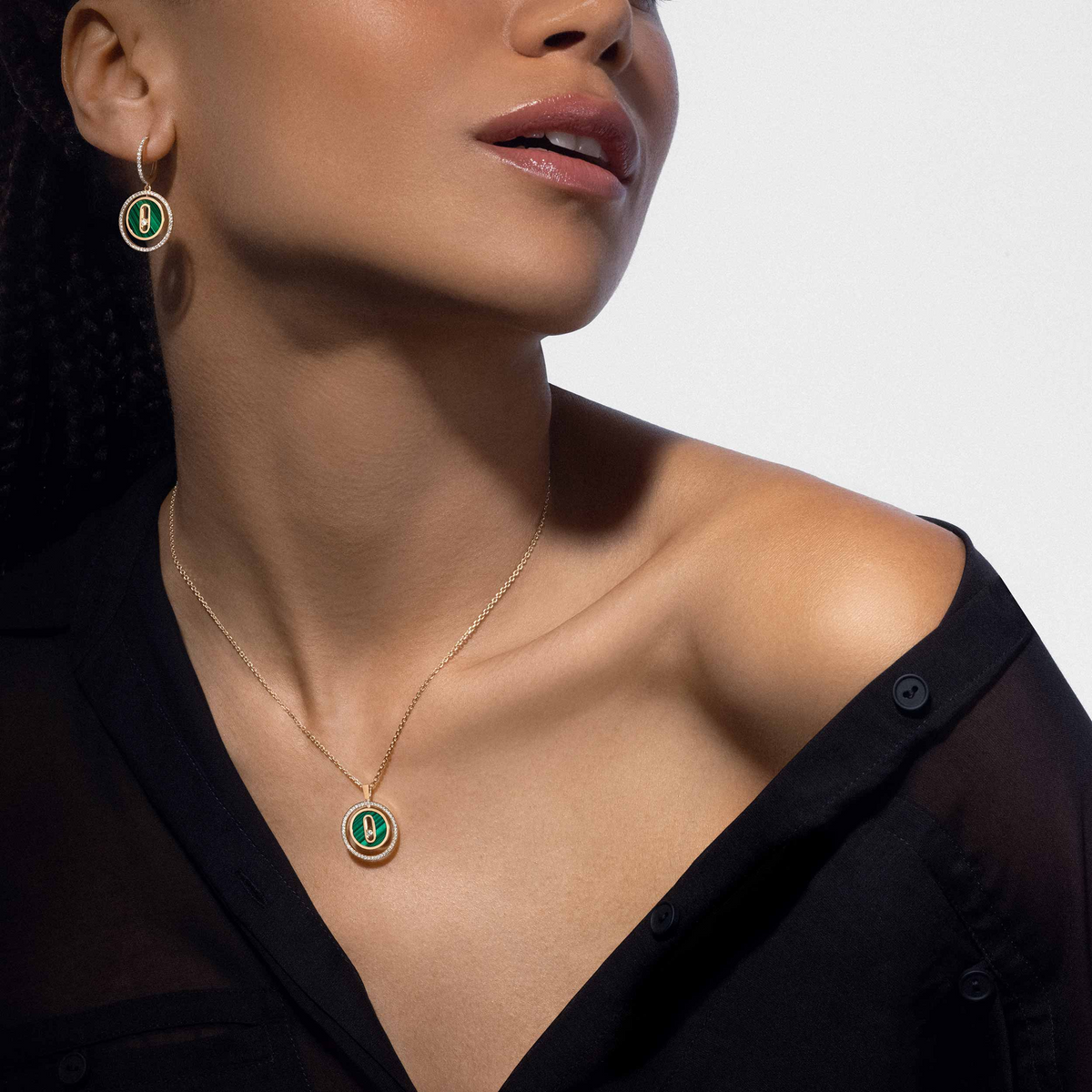 [AURORA]LUCKY MOVE 1 DIAMOND MALACHITE GOLD DIAMOND NECKLACE