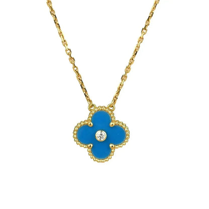 [basloveJW]CLOVER 15MM DIAMANT- UND BLAUER ACHAT-HALSKETTE