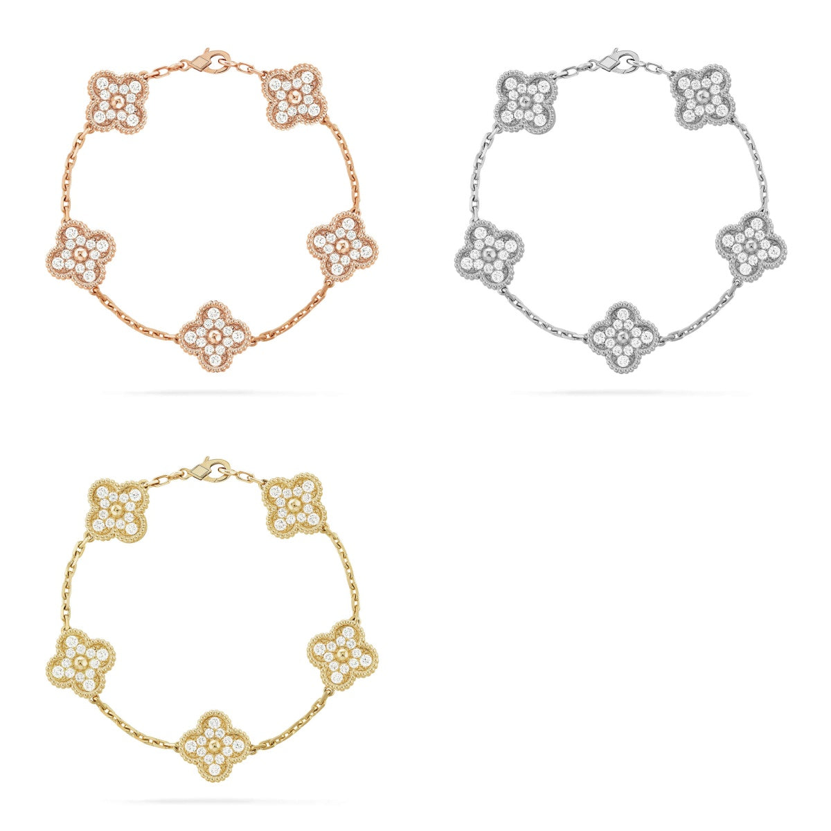 [AURORA]CLOVER 5 MOTIF FULL DIAMOND BRACELET COLLECTION