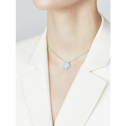 [basloveJW]CLOVER 15MM BLAUER CHALCEDON HALSKETTE SILBER