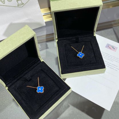 [basloveJW]CLOVER 15MM DIAMANT- UND BLAUER ACHAT-HALSKETTE
