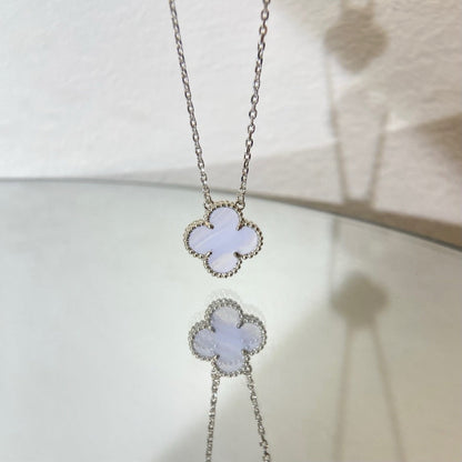 [basloveJW]CLOVER 15MM BLAUER CHALCEDON HALSKETTE SILBER