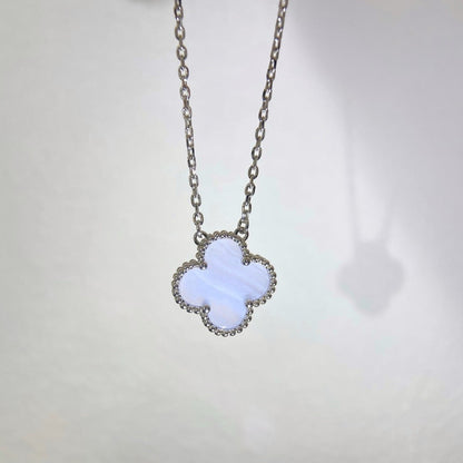 [basloveJW]CLOVER 15MM BLAUER CHALCEDON HALSKETTE SILBER