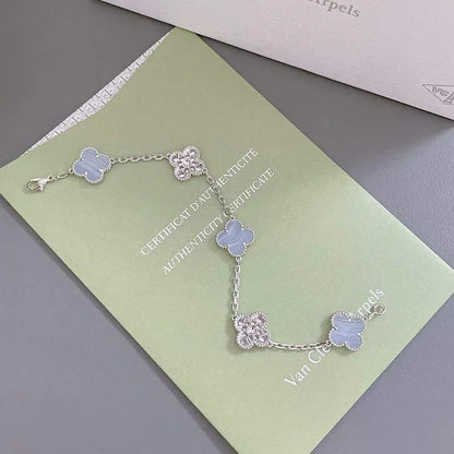 [AURORA] CLOVER 5 MOTIF PURPLE CHALCEDONY BRACELET COLLECTION