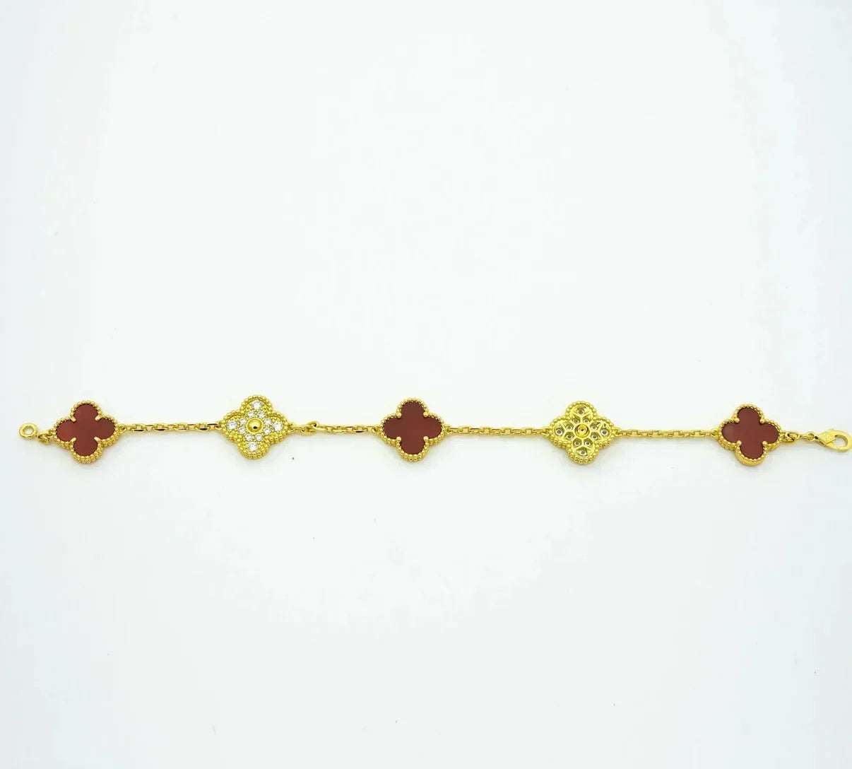 [AURORA]CLOVER 5 MOTIF RED CORNELIAN BRACELET COLLECTION