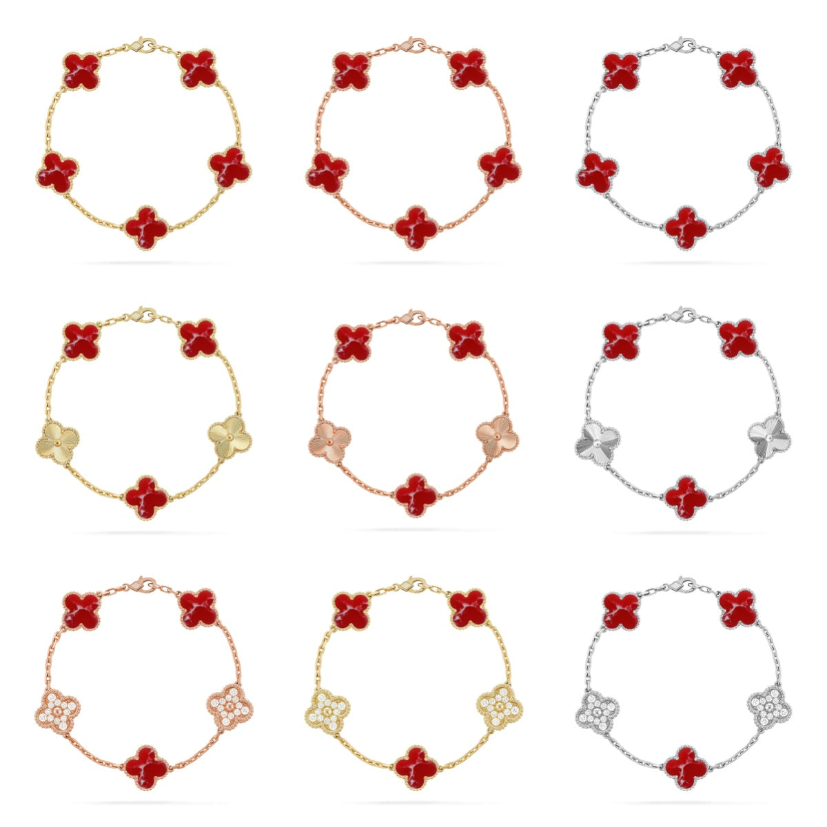 [AURORA]CLOVER 5 MOTIF RED PATTERN BRACELET COLLECTION