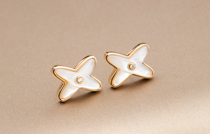 [AURORA]JEUX DE WHITE MOP ROSE GOLD DIAMOND EARRINGS