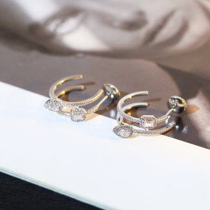[AURORA]CREOLES MY TWIN 2 RANGS SILVER DIAMOND EARRINGS