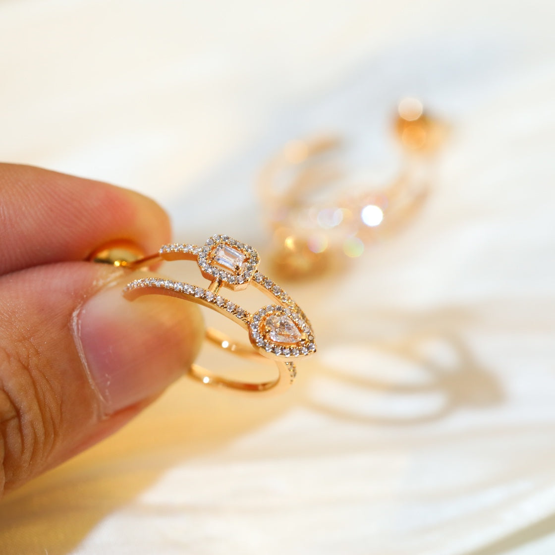 [AURORA]CREOLES MY TWIN 2 RANGS SILVER DIAMOND EARRINGS