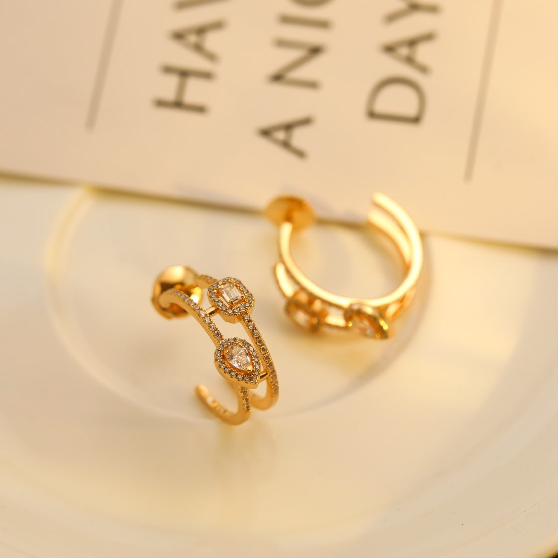 [AURORA]CREOLES MY TWIN 2 RANGS SILVER DIAMOND EARRINGS