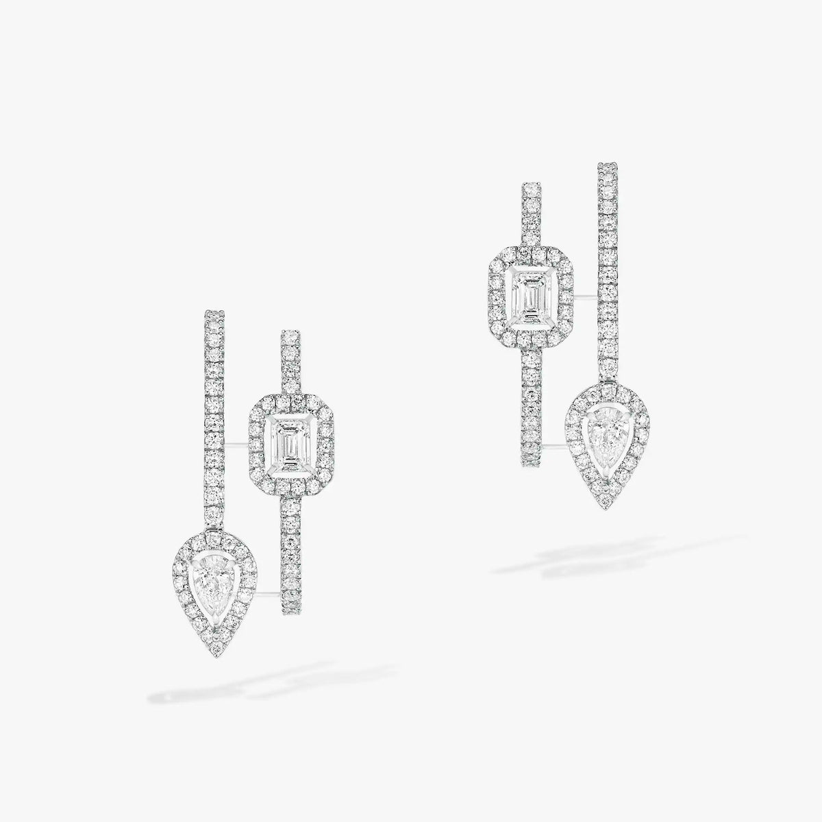 [AURORA]CREOLES MY TWIN 2 RANGS SILVER DIAMOND EARRINGS