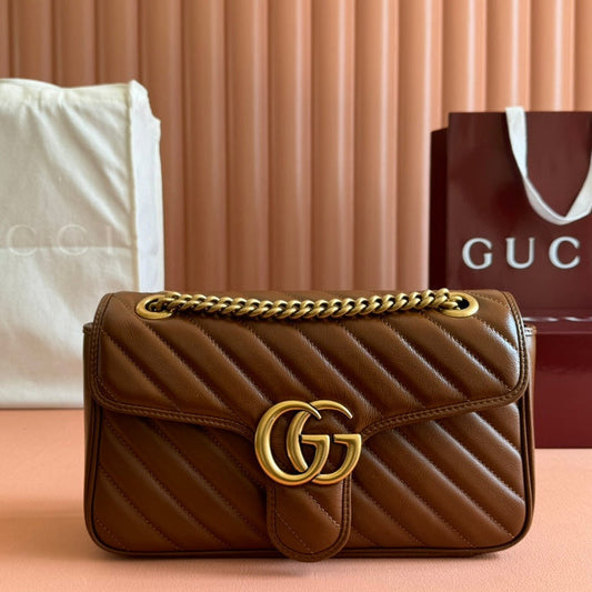 MARMONT MEDIUM SHOULDER BAG  26 IN BROWN MATELASSE CHEVRON LAMBSKIN