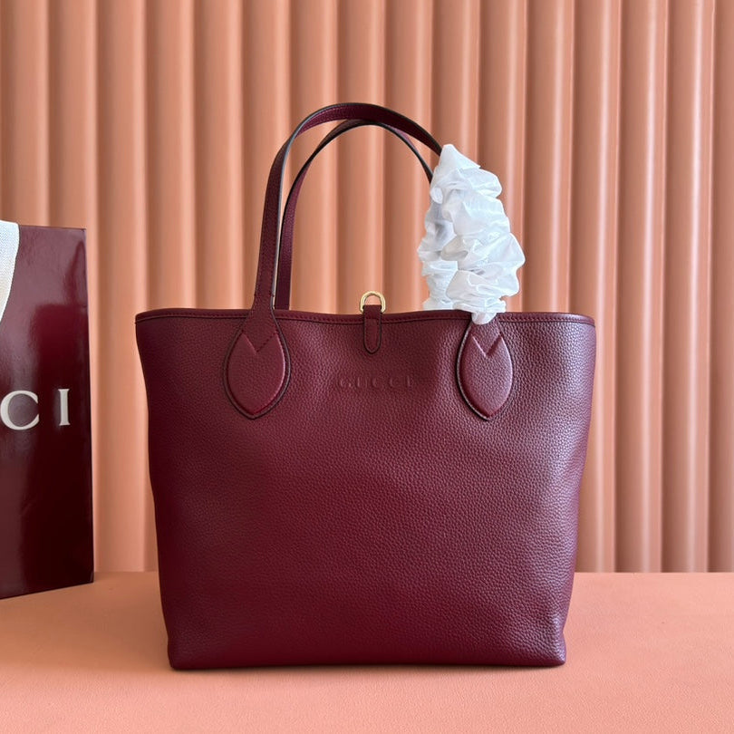 MEDIUM TOTISSIMA REVERSIBLE TOTE BAG 30 IN ROSSO ANCORA RED CALFSKIN BEIGE AND BROWN GG CANVAS ON SIDE