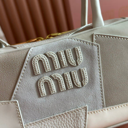 BEAU TOP HANDLE BAG 28 IN CHALK WHITE LEATHER PATCHWORK