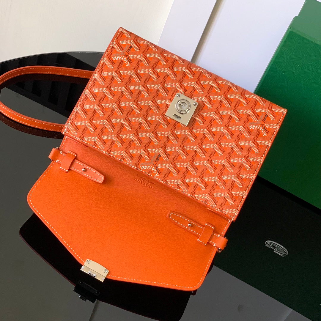 CHYPRE WALLET-POUCH 21 IN ORANGE GOYARDINE CANVAS AND CALFSKIN
