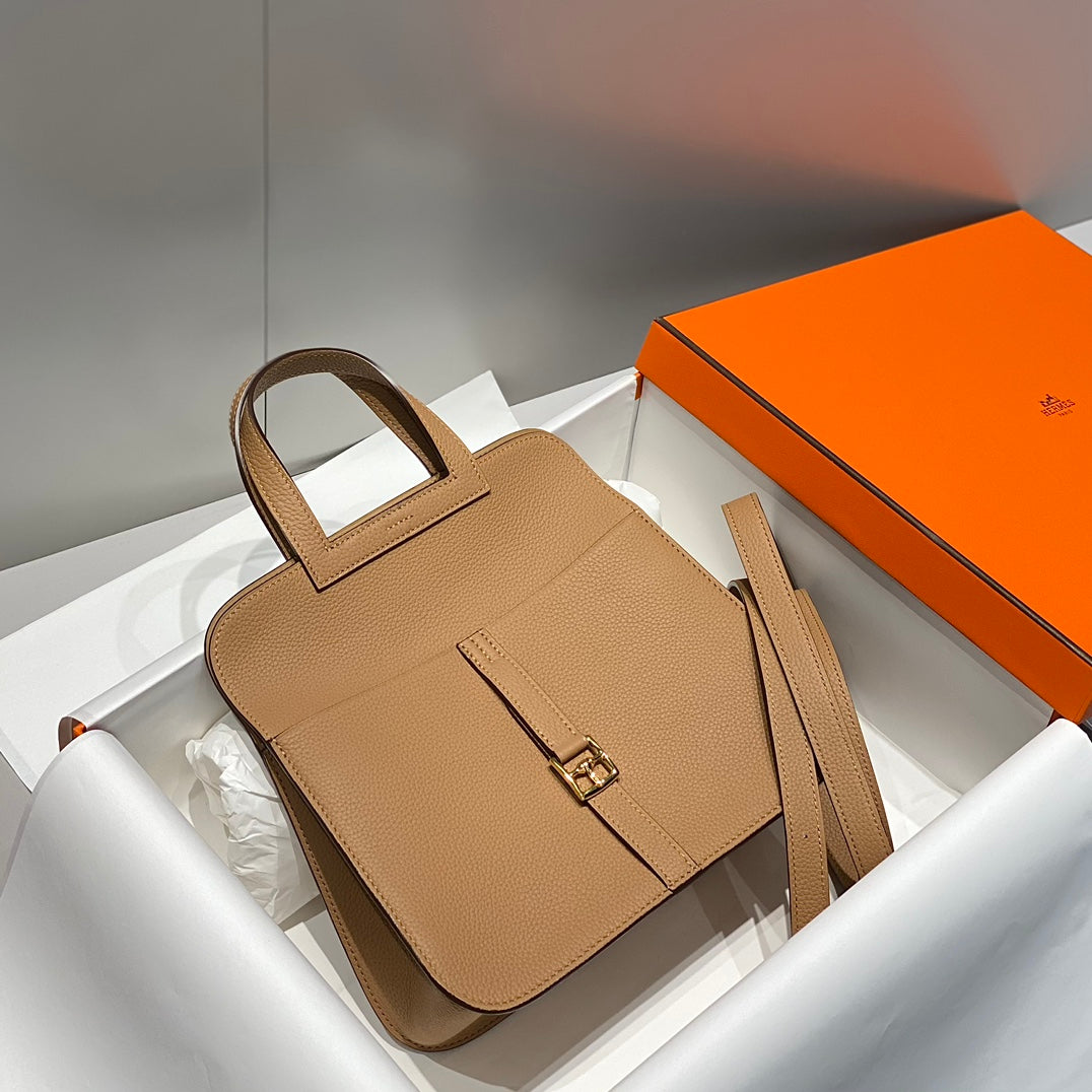HALZAN 25 HANDLE BAG IN TORTILLA BROWN GRAINED CALFSKIN