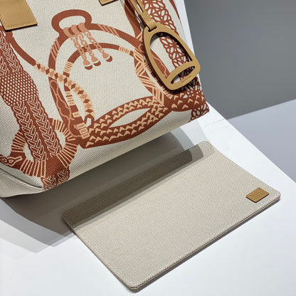 STEEPLE 28 BAG IN OFF-WHITE MIX BROWN CANVAS AND CALFSKIN