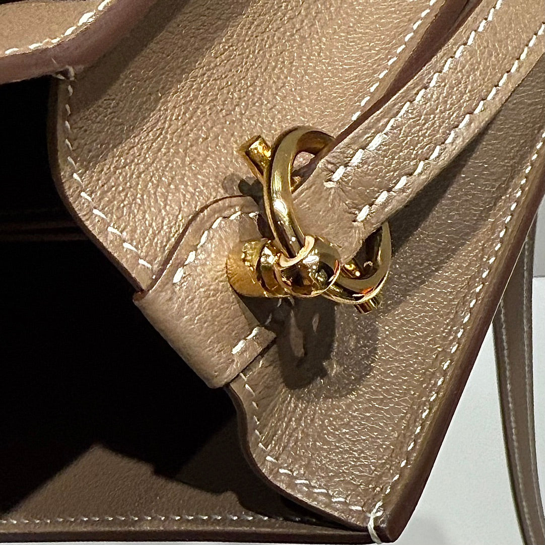 HM ROULIS 18 MINI BAG IN DARK BROWN CALFSKIN GOLD-TONE HARDWARE