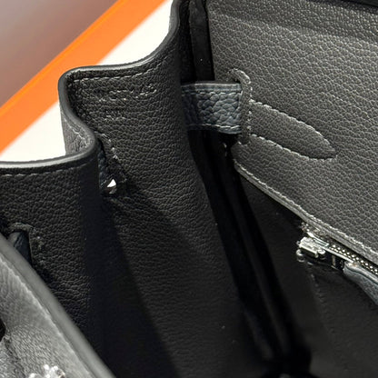 HERMES 25S BIRKIN 30 IN CHARCOAL GRAY CALFSKIN SILVER HARDWARE
