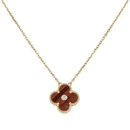 [AURORA]CLOVER 15MM DIAMOND AND YELLOW TIGER'S EYE AGATE necklace
