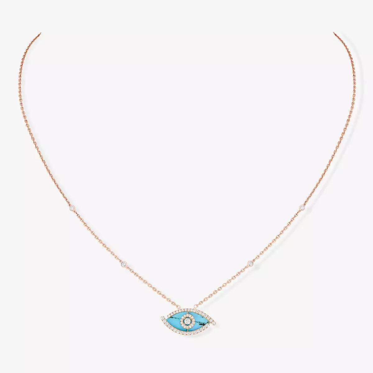 [AURORA]Lucky Eye Diamond Necklace in Rose Gold and Turquoise