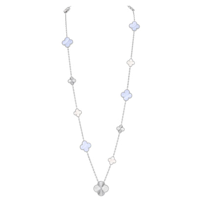 [AURORA]DETACHABLE CLOVER 15(11+4) FLOWER SILVER NECKLACE SET