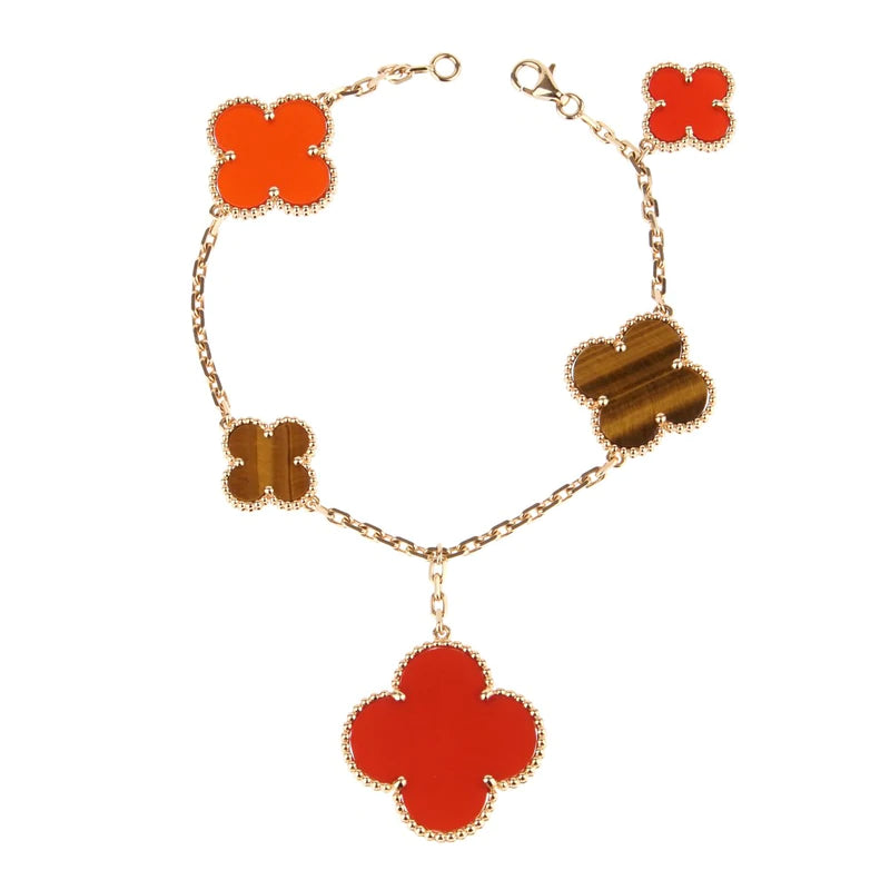 [AURORA]CLOVER BRACELET 5 MOTIFS CARNELIAN TIGER EYE