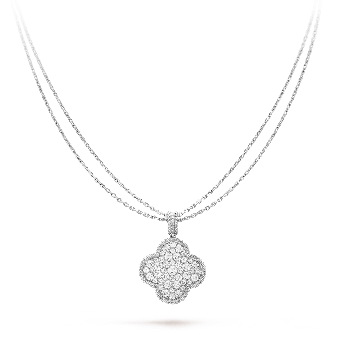[basloveJW]クローバー 25mm シルバー フルダイヤモンド ビッグクローバーネックレス