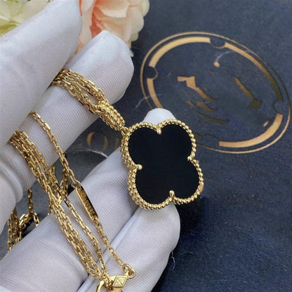 [basloveJW]CLOVER 25MM GOLD ONYX GROßE KLEEKETTE