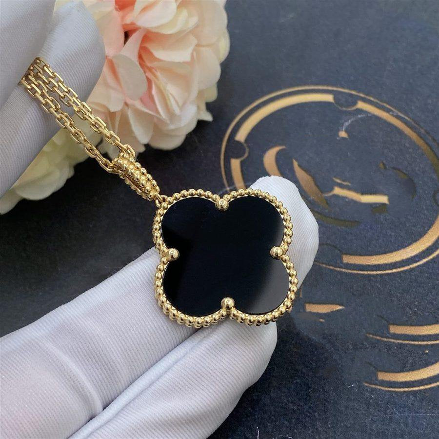 [basloveJW]CLOVER 25MM GOLD ONYX GROßE KLEEKETTE