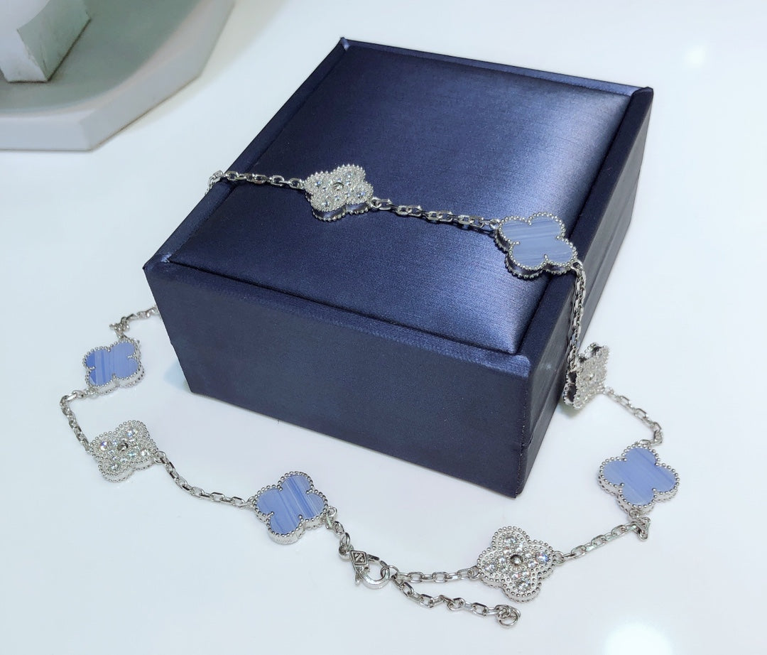 [basloveJW]CLOVER 10 MOTIVE CHALCEDON DIAMANTEN SILBER HALSKETTE