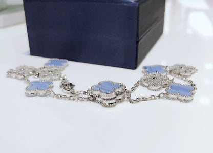 [basloveJW]CLOVER 10 MOTIVE CHALCEDON DIAMANTEN SILBER HALSKETTE